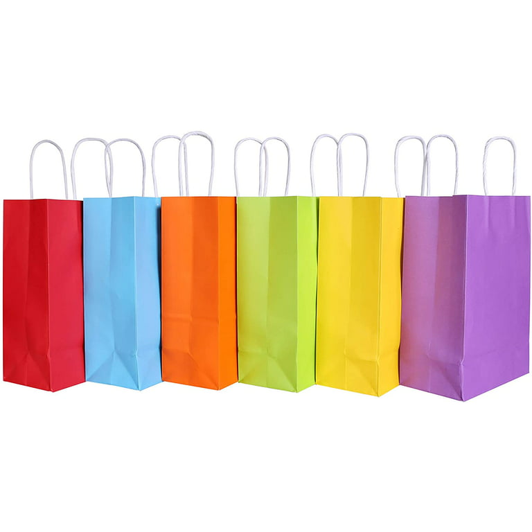 BagDream 24 Pieces 6 Colors Kraft Paper Party Favor Bags Large Gift Bags with Handles, Rainbow Goodie Bags for Kids Birthday, Wedding, Baby Shower
