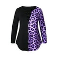 thumbnail image 3 of DYMADE Women's Plus Size Leopard Print Long Sleeve Round Neck Loose Fit Basic T-Shirt Blouses, 3 of 4