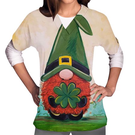 

St. Patrick s Day Scrub Top for Women Floral Nurse Uniform V Neck Working Uniform Funny Shirt Holiday 2 Pocket Workwear