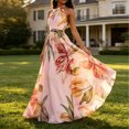 thumbnail image 2 of Zehjuhan Women's Flowy Sleeveless Maxi Dress with Ruching Tie Waist & A-Line Silhouette – Floral Print for Party & Vacation Pink，2XL, 2 of 6