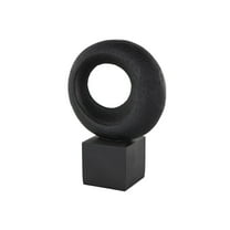 10" x 14" Black Polystone Textured Cutout Ring Geometric Sculpture with Block Base, by DecMode