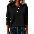 thumbnail image 3 of gbyLJF Women's Long Sleeve Collared Shirt Fall V Neck Button Down Business Tops Casual Work Basic Golf Tee, 3 of 8