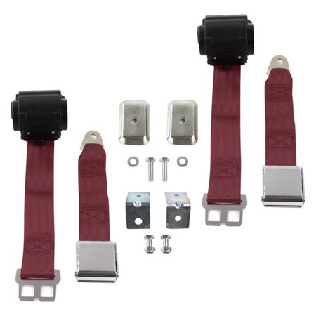 safeTboy Burgandy Retractable Bucket Seat Belt Kit with Bracketry for 1957-1959 Ford Airplane 2 Point - 2 Belts