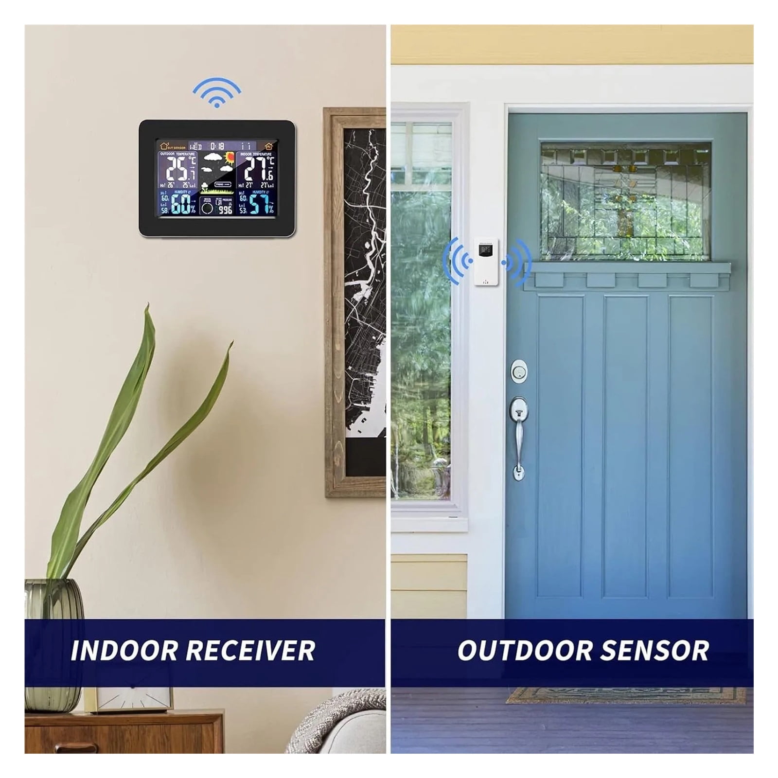 Wireless Weather Station with Large Color Screen, Digital Wall Mounted Clock
