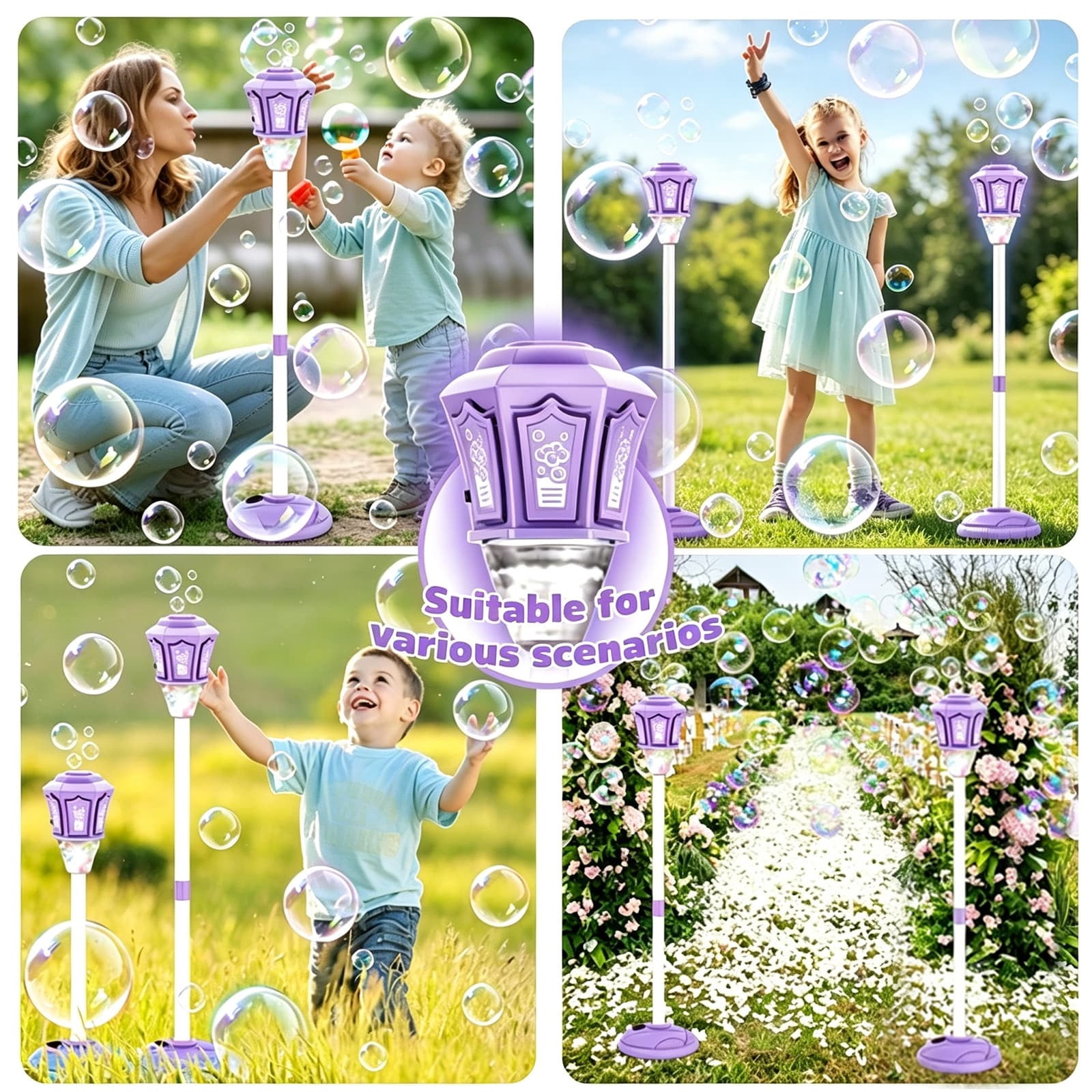 syligr Rechargeable Bubble Machine for Kids Outdoor Play, Adjustable Height, Detachable Wand, Automatic Bubble Maker for Weddings, Bubble Blower for Backyard Party,Toddler Bubble Toy for Outdoor Fun
