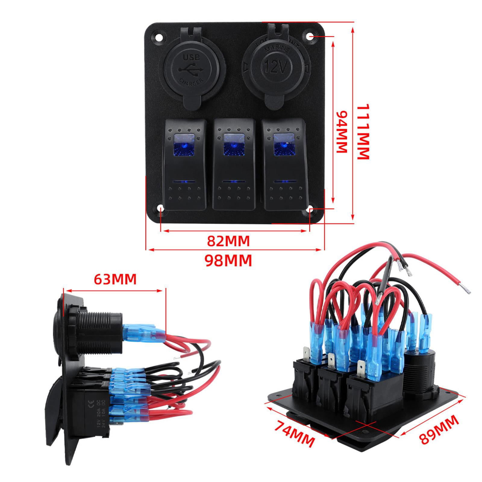 Wzmzjy Generic 3 Gang Rocker Switch Panel Pre Wired 12V 24V for Boat RV Marine Blue