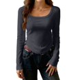 thumbnail image 3 of Hogleaql Long Sleeve Shirts Womens Fitted Basic Crewneck Soft Tops Lightweight Base Layer Blouses Solid Color Warm Dressy Undershirt Dark Gray L, 3 of 5