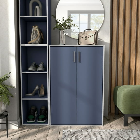 Join Stackable 3-Tier Wood Steel Blue Bookcase