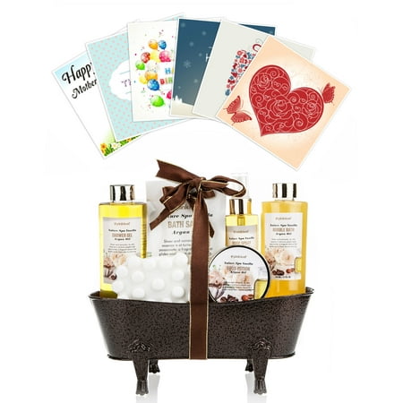 Gift Baskets Canada Spa - Pinkleaf Nature Spa Vanilla, Argan Oil, Bath Gift Set, in Antique Brass Looking Tub