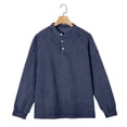 thumbnail image 5 of Daiosportswear Men's Vintage Henley Shirts Classic Long Sleeve Button Shirts Solid Color Casual Distressed Acid Washed Tops Navy XXXL, 5 of 6