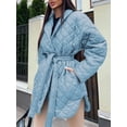 thumbnail image 2 of Inadays Women Quilted Jacket Winter Wadded Coat Long Sleeve Jackets Button Down Outerwear with Removable Hood Puffer Coats with Pockets, Blue, M, 2 of 5