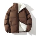 thumbnail image 2 of Mens Winter Plus Size Solid Color Zipper Pocket Collar Thick Warm Cotton Padded Jacket Hoodless Coat Thick Coat, 2 of 9