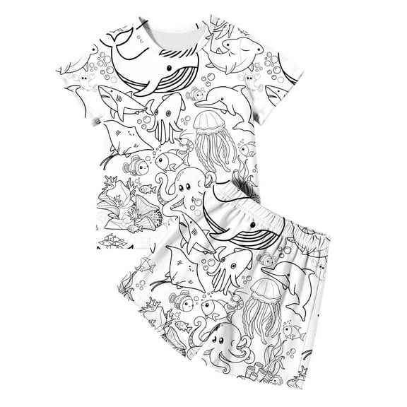 Toddler Kids Pajama Sets Kids Coloring Pajamas With Markers Set Children Boys And Girls Summer Homewear Pajamas Sets,2 Piece,3 -4 Years