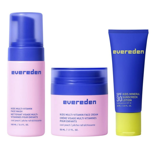 Paquete De Rutina Evereden Daily 1-2-3: Set De Cuidado De La Piel Limpio Y Vegano Para Niños - Set De Cuidado De La Piel Hidratante Y Nutritivo Para Adolescentes Con Lavado Facial Multivitamínico, Cre
