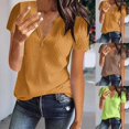 thumbnail image 4 of Tfken Summer Women Tshirts Solid Color Short Sleeve V Neck Tops Casual Trendy Female Soft Shirts Yellow, 4 of 6