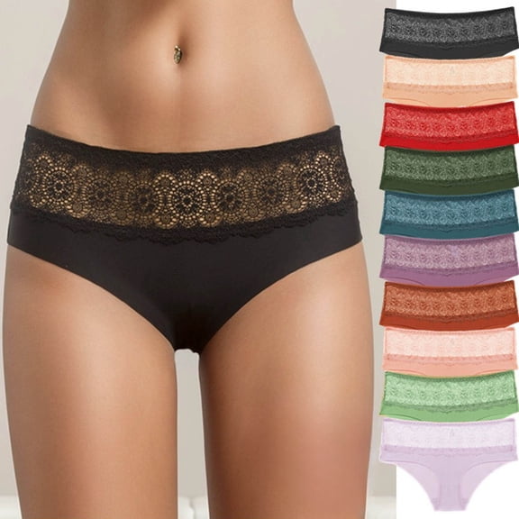 Bixock Plus Size Briefs for Women Cotton Underwear Mid Waist Lace Solid Color High Stretch Soft Breathable Ladies Daily Underwear Briefs