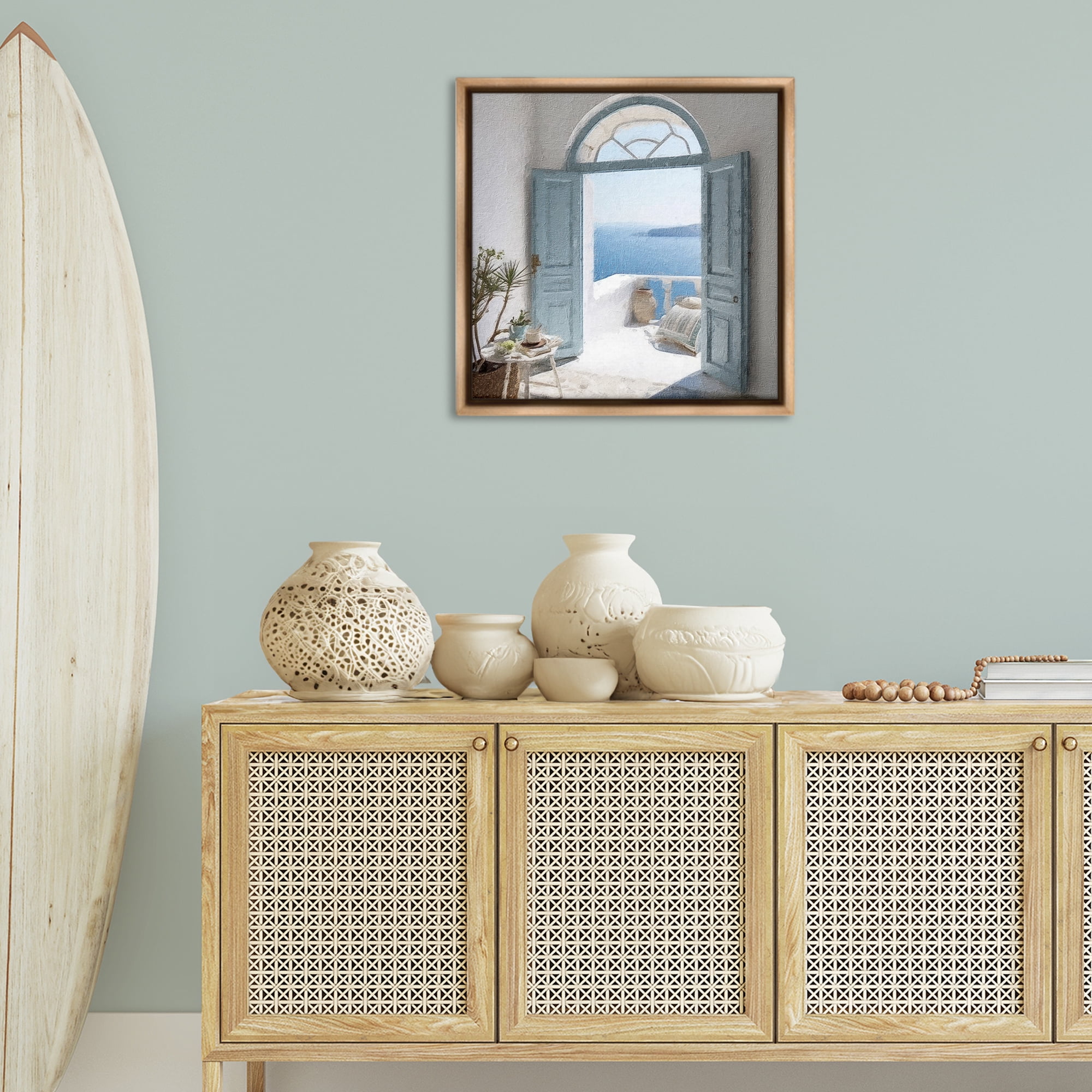 Stupell Industries Open Doorway to Sea Town & City Painting Brown Floater Framed Canvas Art Print Wall Art, 25 x 25