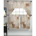 thumbnail image 3 of Brown Geometric Kitchen Curtain and Valance Set 3 Pieces, Rod Pocket Short Tier Curtains 36 Inch Length, Modern Oil Painting Abstract Swag Topper Small Window Treatment for Cafe Bathroom Bedroom, 3 of 6