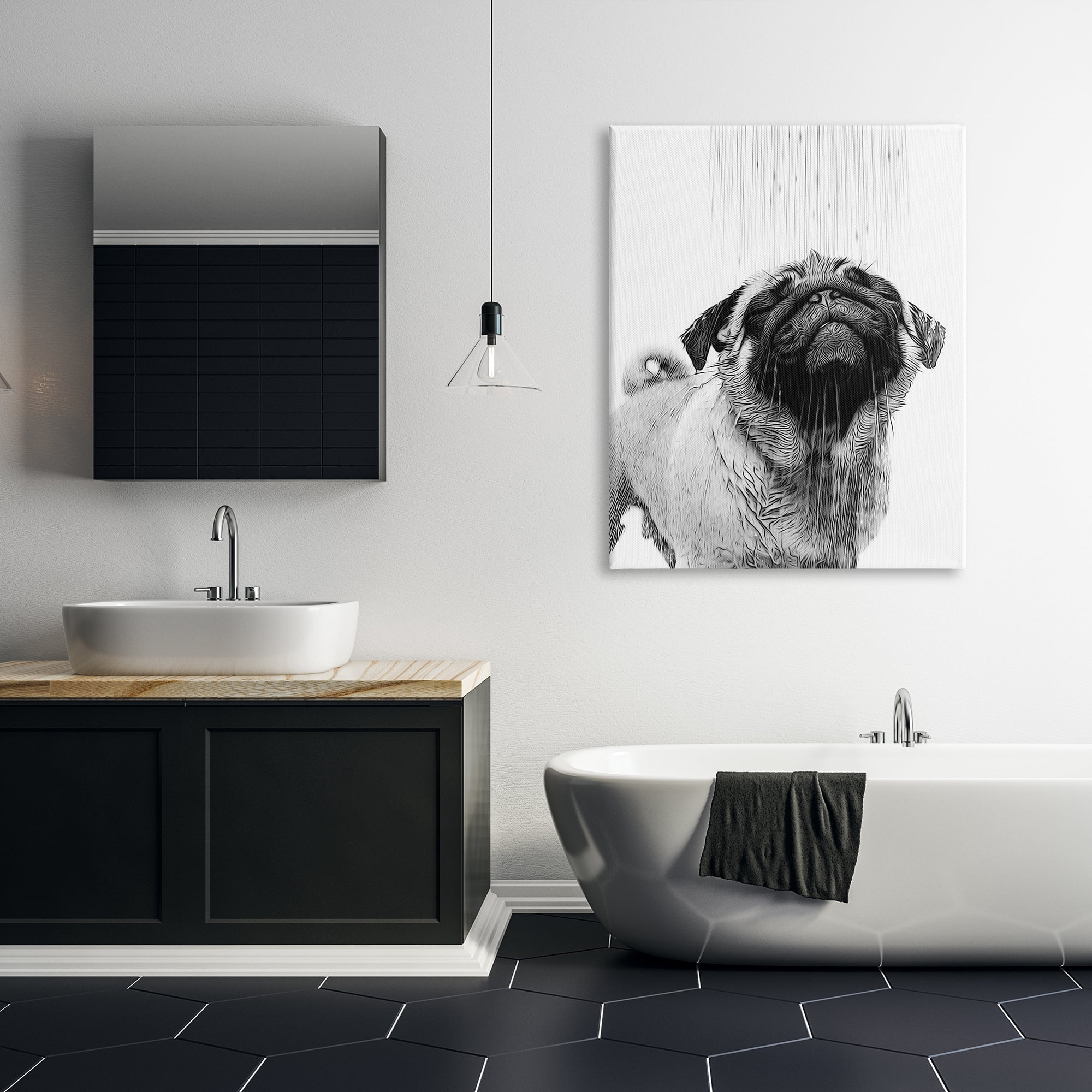 Stupell Industries Pug Bathroom Splash Animals & Insects Painting Gallery Wrapped Canvas Art Print Wall Art, 36 x 48