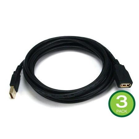 UPC: 0889028140826 | Monoprice USB Type-A to USB Type-A Female 2.0 Extension Cable – 10 Feet – Black (3 Pack) 28/24AWG  Gold Plated Connectors