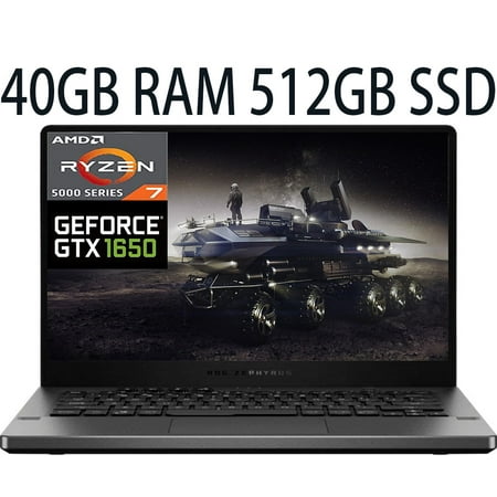 ASUS ROG Zephyrus G14 14 Gaming laptop, AMD Ryzen 7 5800HS 8-Core, NVIDIA GeForce GTX 1650 Graphics (4GB GDDR6), 40GB DDR4 512GB PCIe SSD, 14.0" Full HD (1920x1080) Display, Windows 11