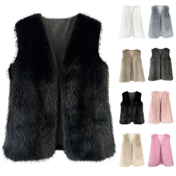 jtjvou Womens Fuzzy Fleece Vest Casual Warm Sleeveless Vests Jacket 2024 trendy Fall Winter Gilet Outerwear Beige L