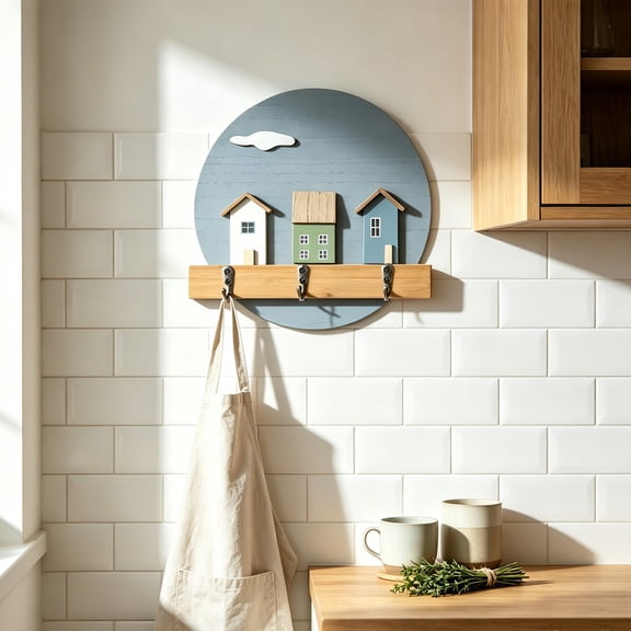 Yaayu Key Holder Wall Mount, Farmhouse Wall Shelf with 3 Hooks for Entryway