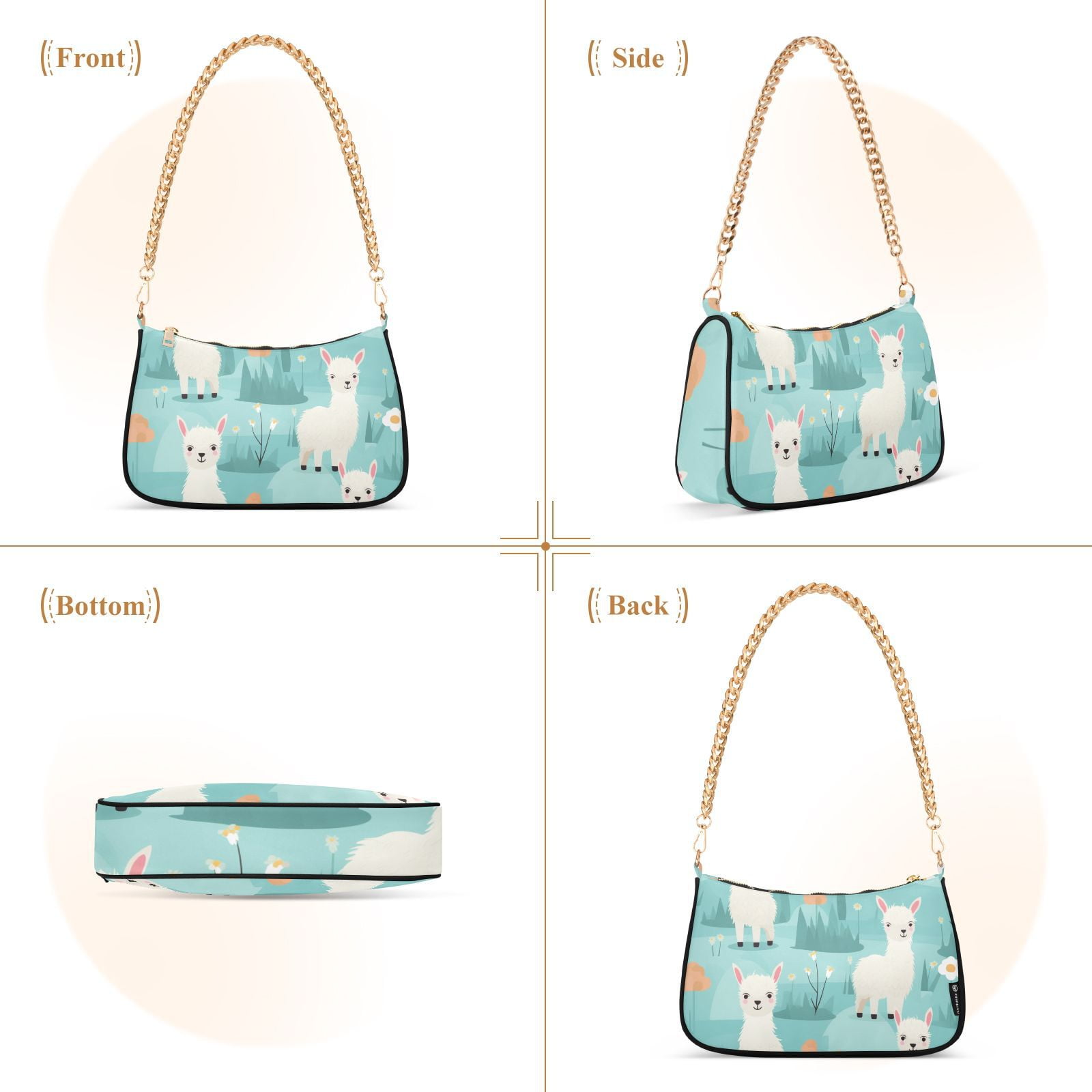 Alpacas Sheeps Flowers LeavesWomen Small Shoulder Bag Crossbody Tote Hobo Bags Purse Clutch Handbags with Chain Strap for Women