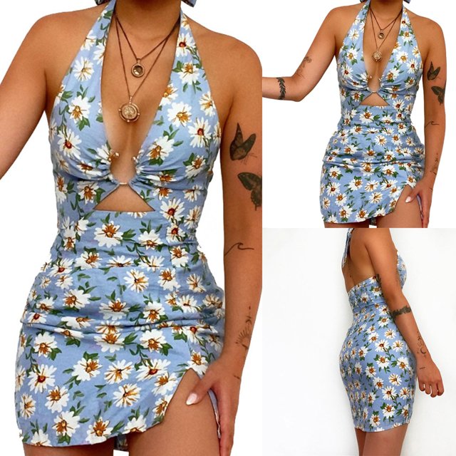 LOVZFMLL Robes Femmes Mode Femmes Été Col Dos Nu Robe Imprimée Maillot de Bain