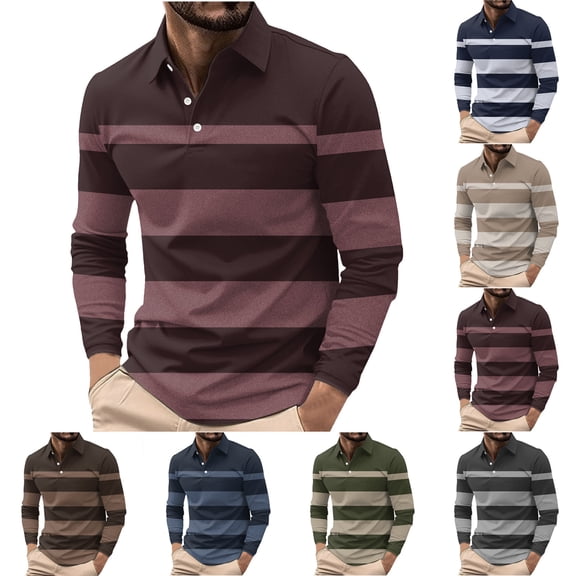 Felirenzacia Men’s Classic Fit Striped Polo Shirt, Quick Dry Moisture Management Sports Top, Wine,S