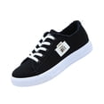 thumbnail image 3 of Domuza Women Frayed Edge Patch Decor Low Top Canvas Sneakers, Lace Up Casual Flat Skate Shoes Non Slip Rubber Sole for Daily Walking Streetwear Black 7（EU-38）, 3 of 4