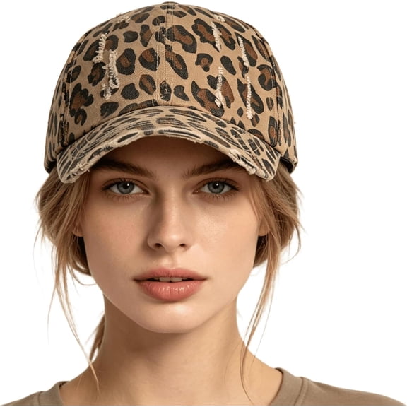 CoCoMangos Womens Vintage Washed Cotton Leopard Print Baseball Cap Fashion Trucker Hats