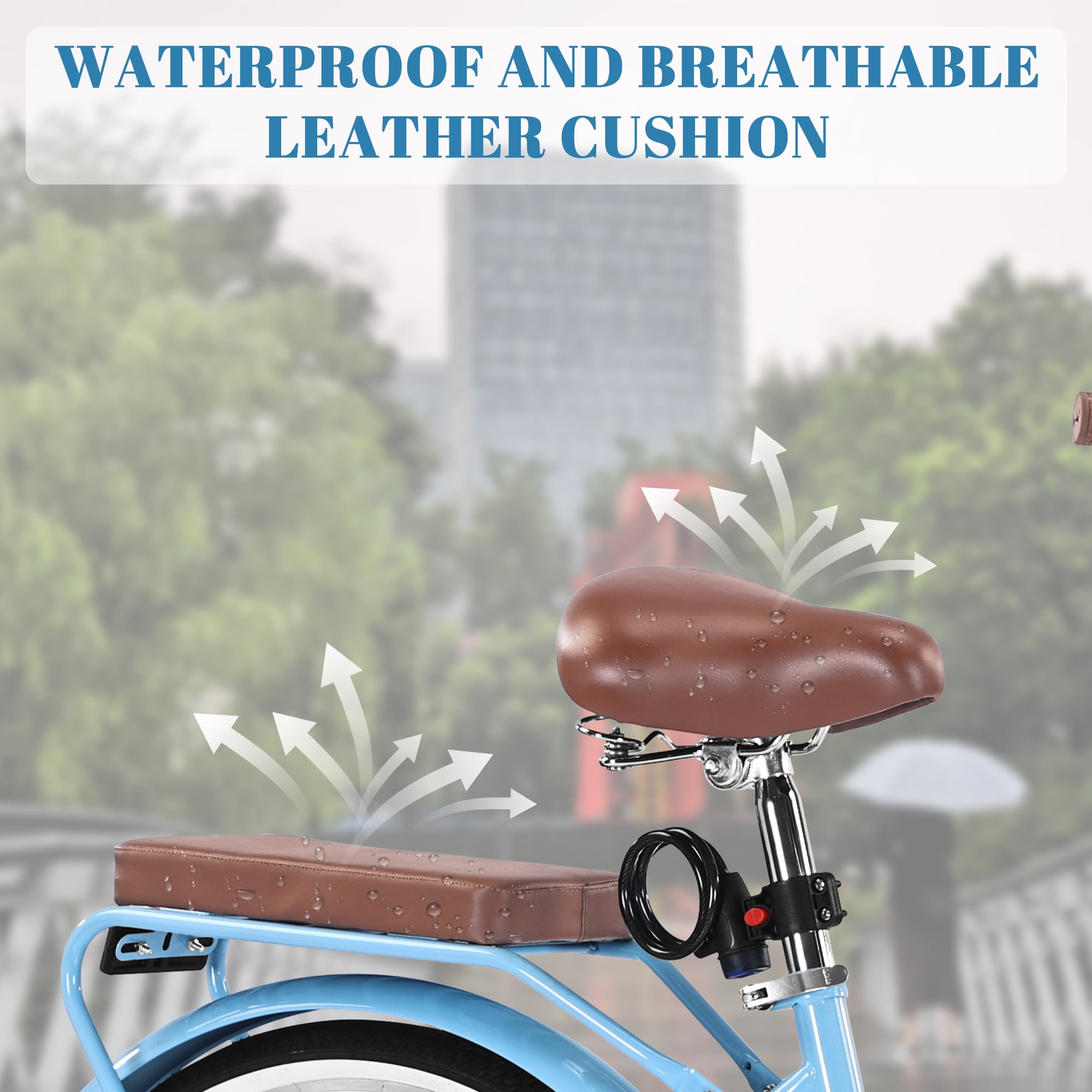 Folding Women Bicycle 26 Inch, 7 Speed Beach Cruiser Bike for Women, High Carbon Steel Frame Ladies Bicycle with Basket& Rear Rack, Commute Bike for Women Adults, Multiple Colors
