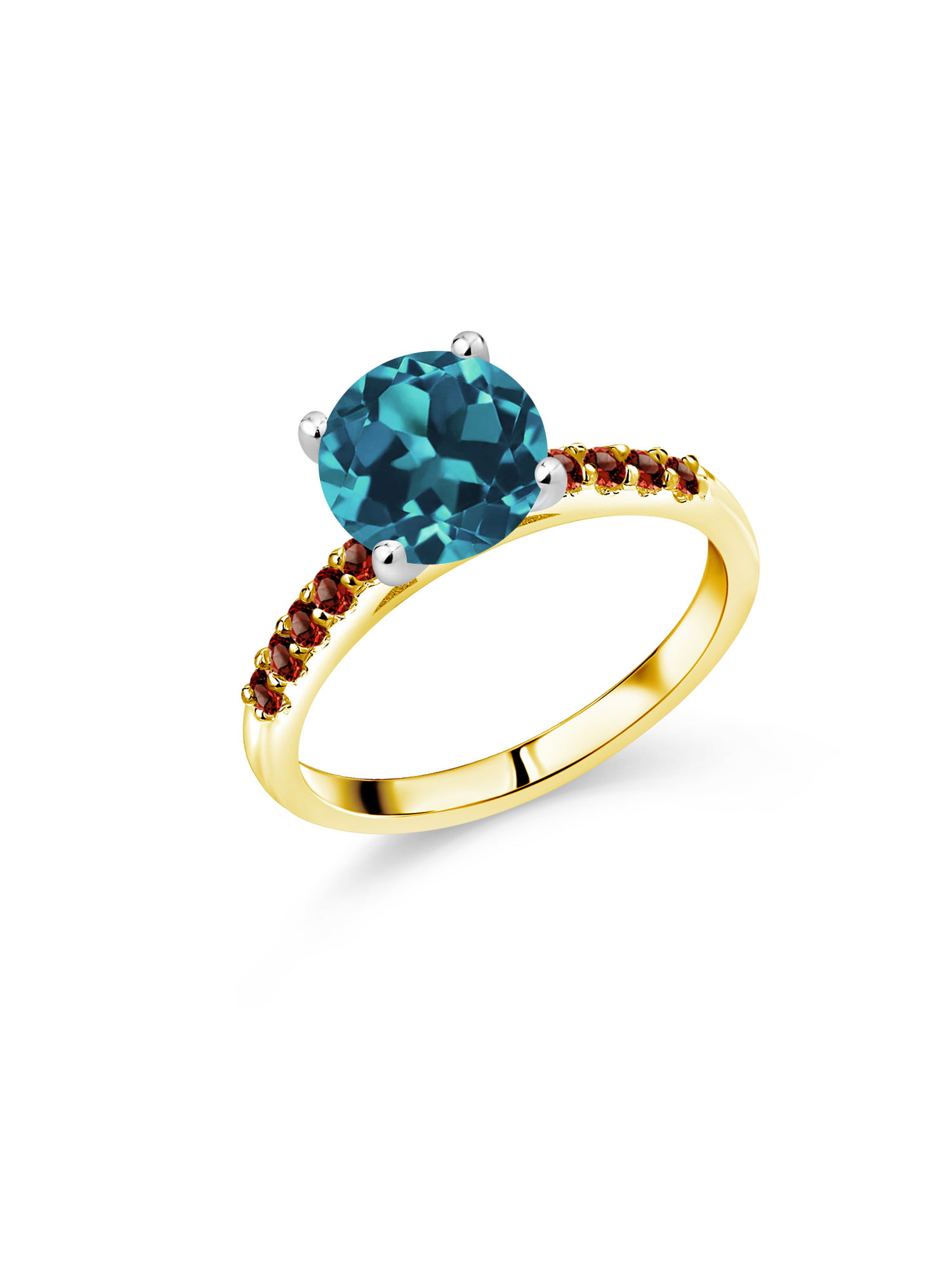Gem Stone King 1.40 Ct Round London Blue Topaz 18K Yellow Gold Plated Silver Anniversary Ring