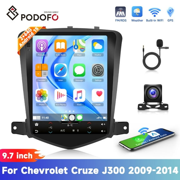 Podofo Android 15 9" Touchscreen 2G 64G Car Radio for Chevrolet Chevy Cruze 2010-2015 with Wireless CarPlay Android Auto AHD Backup Camera GPS  FM Wifi