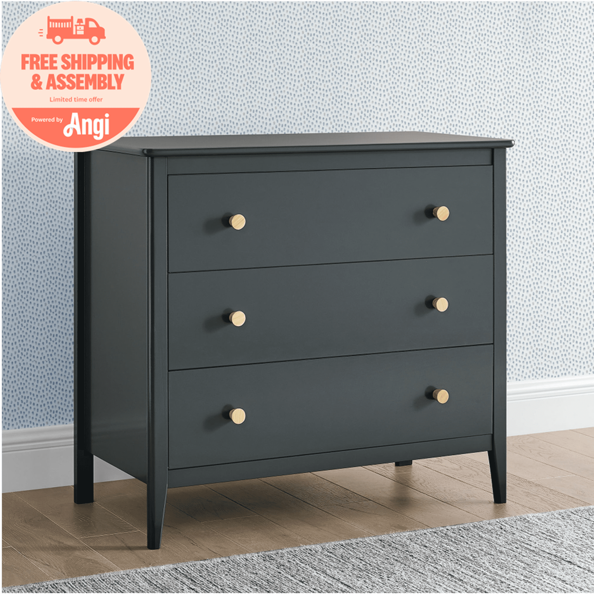 Delta Children Casey 3 Drawer Dresser, Charcoal Grey/Natural