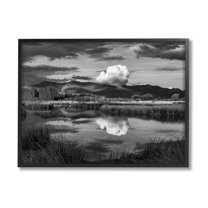 Stupell Industries Puffy Cloud Over Mountain Grassy Marsh Landscape Photograph Black Framed Art Print Wall Art, Design by Steve Smith