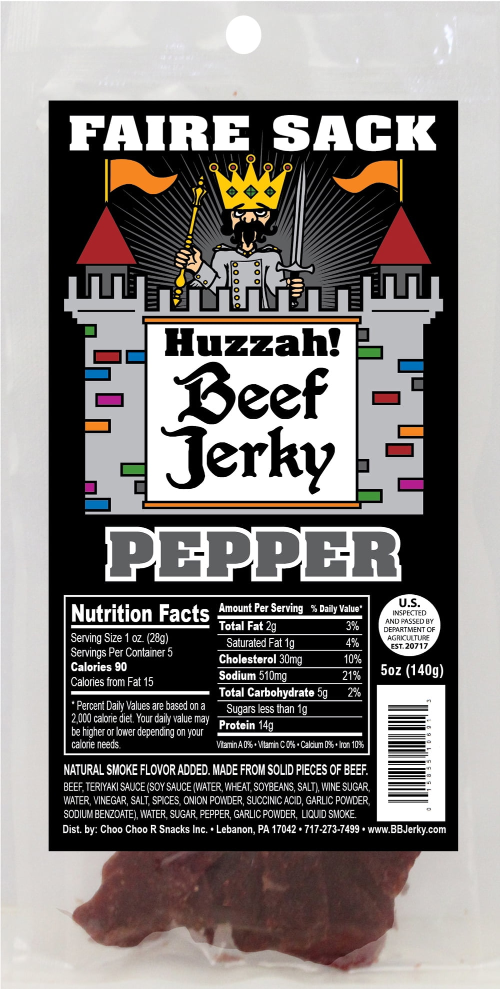 Buffalo Bills Pepper 5oz Faire Sack Huzzah Beef Jerky in Burlap Wine Bag (3 packs pepper beef jerky)