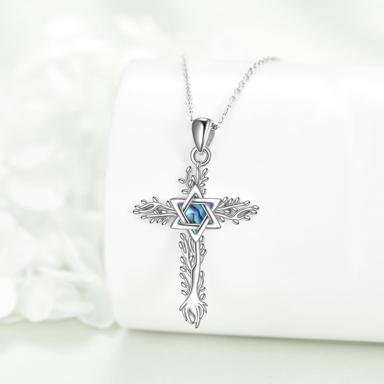 Cross Necklace 925 Sterling Silver Turquoise/Mustard Seed/Butterfly/Mushroom/Holy Spirit/Star of David Necklace Jewelry Gifts for Women