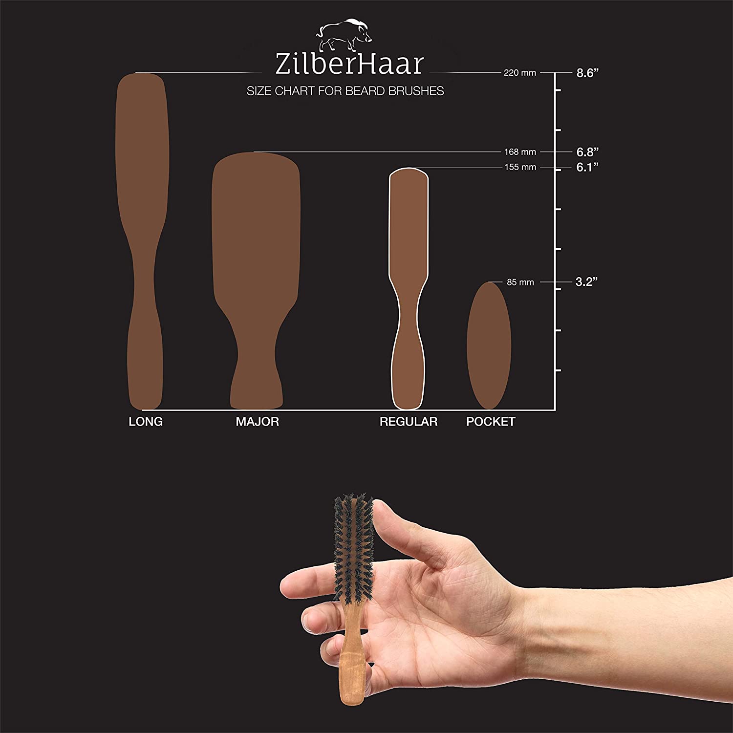 ZilberHaar Beard Brush - Boar Bristles - Grooming for Men - Works with Beard Oil and Balm - 6 inch - image 5 of 9