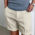 thumbnail image 4 of zeranth Men Suit Shorts Button Zipper Fly Solid Color Casual Shorts with Pockets Straight Wide Leg Thin Short Pants Workwear, 4 of 7