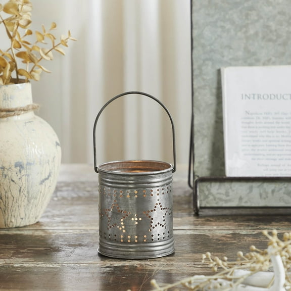 VHC Brands Votive Candle Holder w/Punched Stars Band Black Zinc Iron 3.75x3.25x3.25