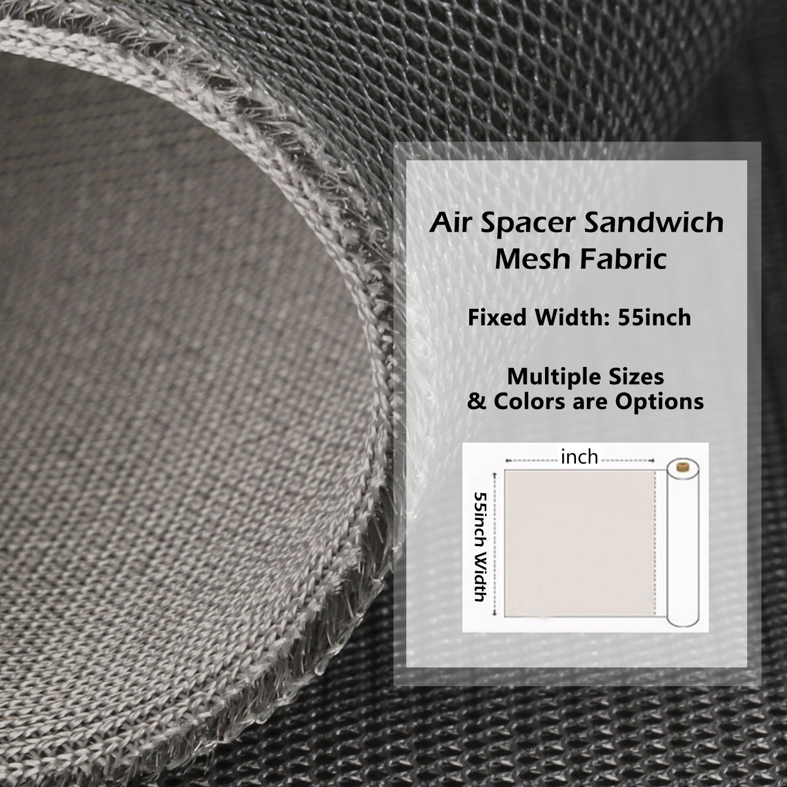  Breathable 3D Air Mesh Fabric,Light 3 Layers Sandwich Spacer Mesh  Fabric, Apply to DIY Craft,Upholstery,Home Applications,  Chair,Bags,Clothes,Shoes, Lining, 1yard/36x56,Sold by The Yard (Gray) :  Arts, Crafts & Sewing