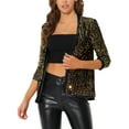 thumbnail image 1 of INSPIRE CHIC Cardigan en Velours pour Femme à Paillettes Brillantes, Ouvert à l'Avant, Sans Col, Manches 3/4, TG, Or, 1 of 6