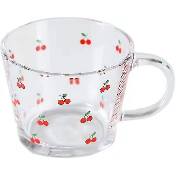 Taza de cristal bonita de cereza coreana, vajilla, postre, desayuno, taza de leche, taza de cristal para el hogar de estudiantes (cereza roja)