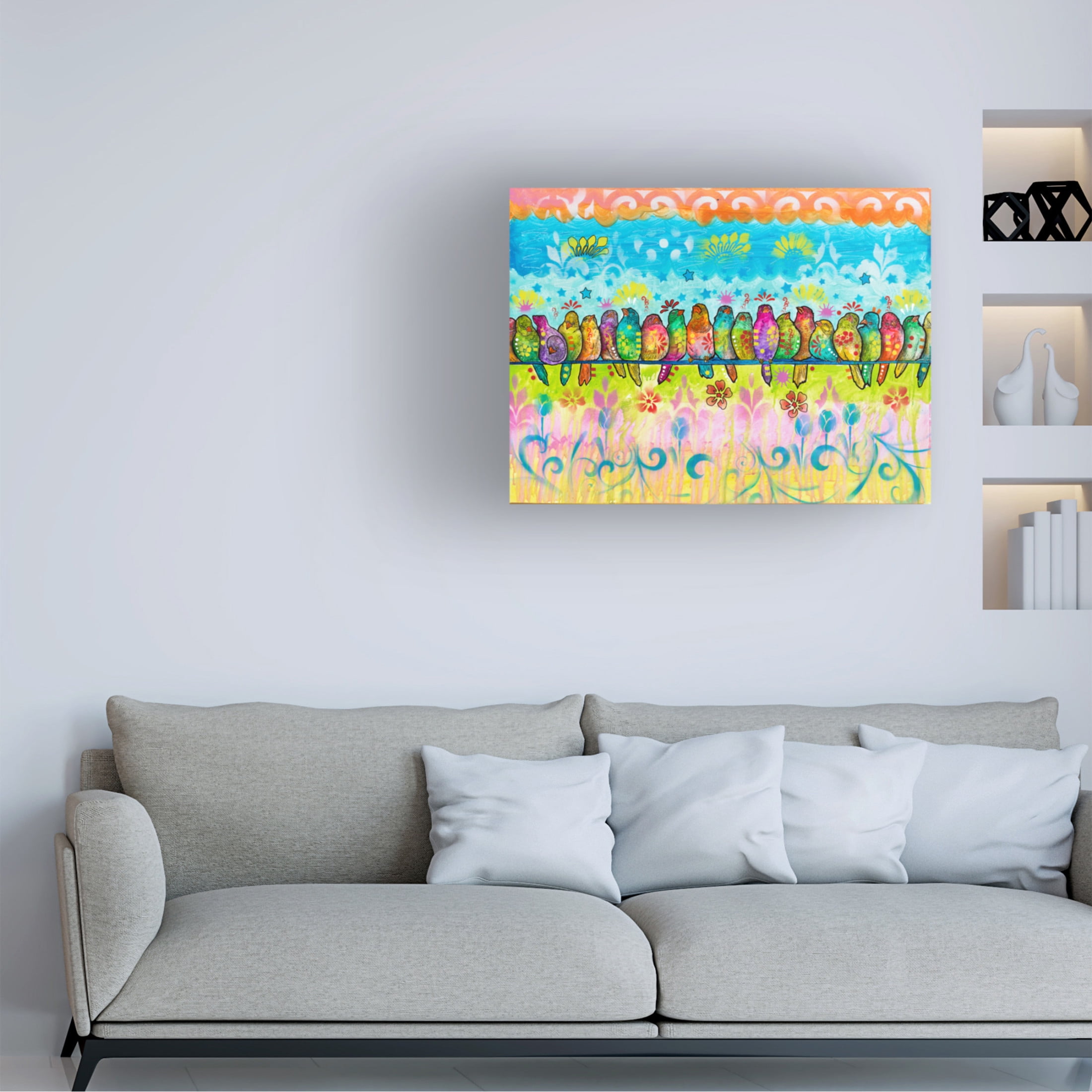 Canvas Wall Art - Dean Russo- Exclusive 'Birds on a Line' Wall Art for Living Room, Bedroom, or Office Décor by Trademark Fine Art - 32 x 24 Inches