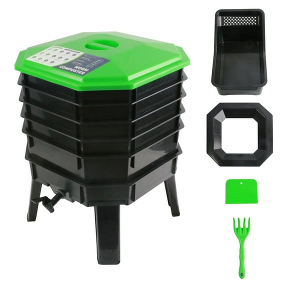 5-Layer Tray Worm Composter, Sustainable for Both Indoor & Outdoor, Worm Compost Bin for Vermicomposting Starter, Recycling Food Wastes