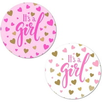 40 Pink It’s a Girl Stickers, 2 Inch Big Round Glossy Labels, Baby Shower, Great for Party Favors, Tags, Games and Supplies