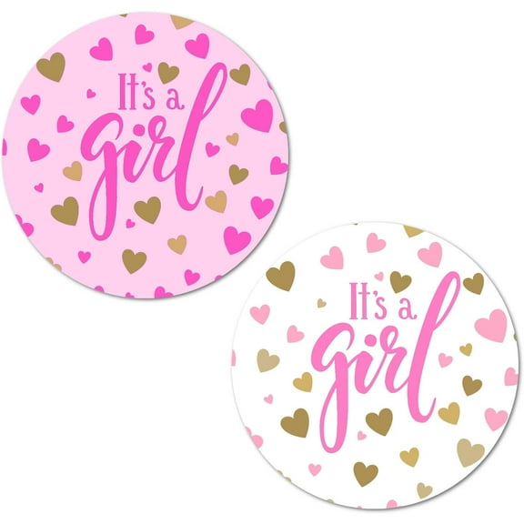 40 Pink It’s a Girl Stickers, 2 Inch Big Round Glossy Labels, Baby Shower, Great for Party Favors, Tags, Games and Supplies