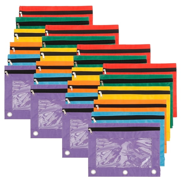 Wrvxzio 24Pcs 3-Ring Binder Pencil Pouch Zippered Transparent Waterproof Multicolor Stationery Pouch for Student Office Classroom Stationery